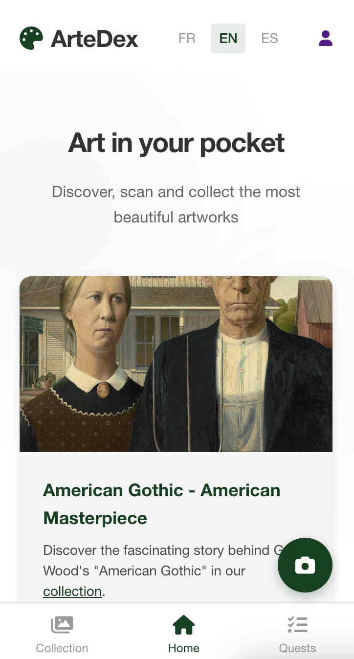 ArteDex app interface